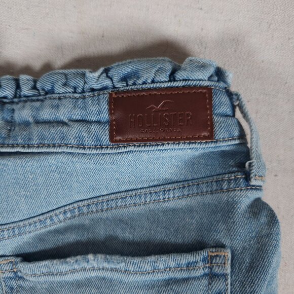 Hollister Mom Shorts W29 9 Ultra High Rise Paperbag Waist Button Fly Blue Denim - Picture 11 of 15